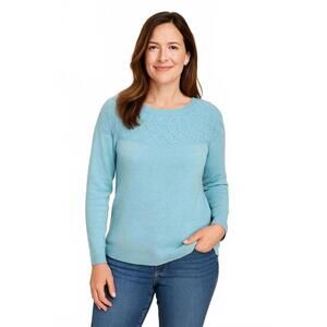 Talbots Cable Knit Sweater Crew Neck Light Blue Long Sleeve Cotton NWT Size L